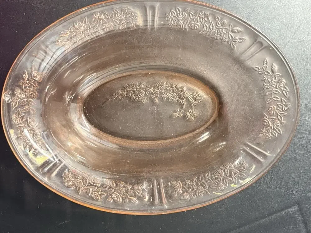 Vintage Federal Pink Depression Glass Sharon Cabbage Rose Oval Platter/Dish EUC